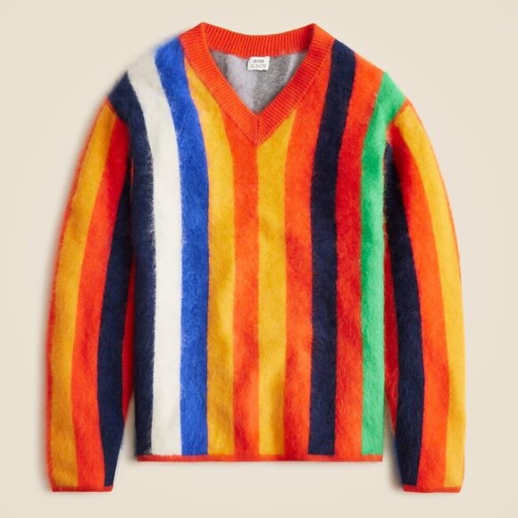 Christopher John Rogers X J.Crew Brushed Cashmere V-Neck Sweater in Multistripe - Picture 1 of 1